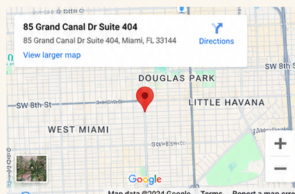 Map showing OG Rehabilitation Center at 85 Grand Canal Dr Suite 404 in Miami